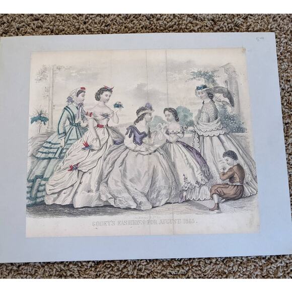 Antique Godey's Victorian Rare Hand Colored Fashion Book Plate Print August 1865 - Picture 10 of 10